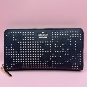 Kate Spade Cameron Street Perforated Rose Lacey Large Wallet Flower Black Blush